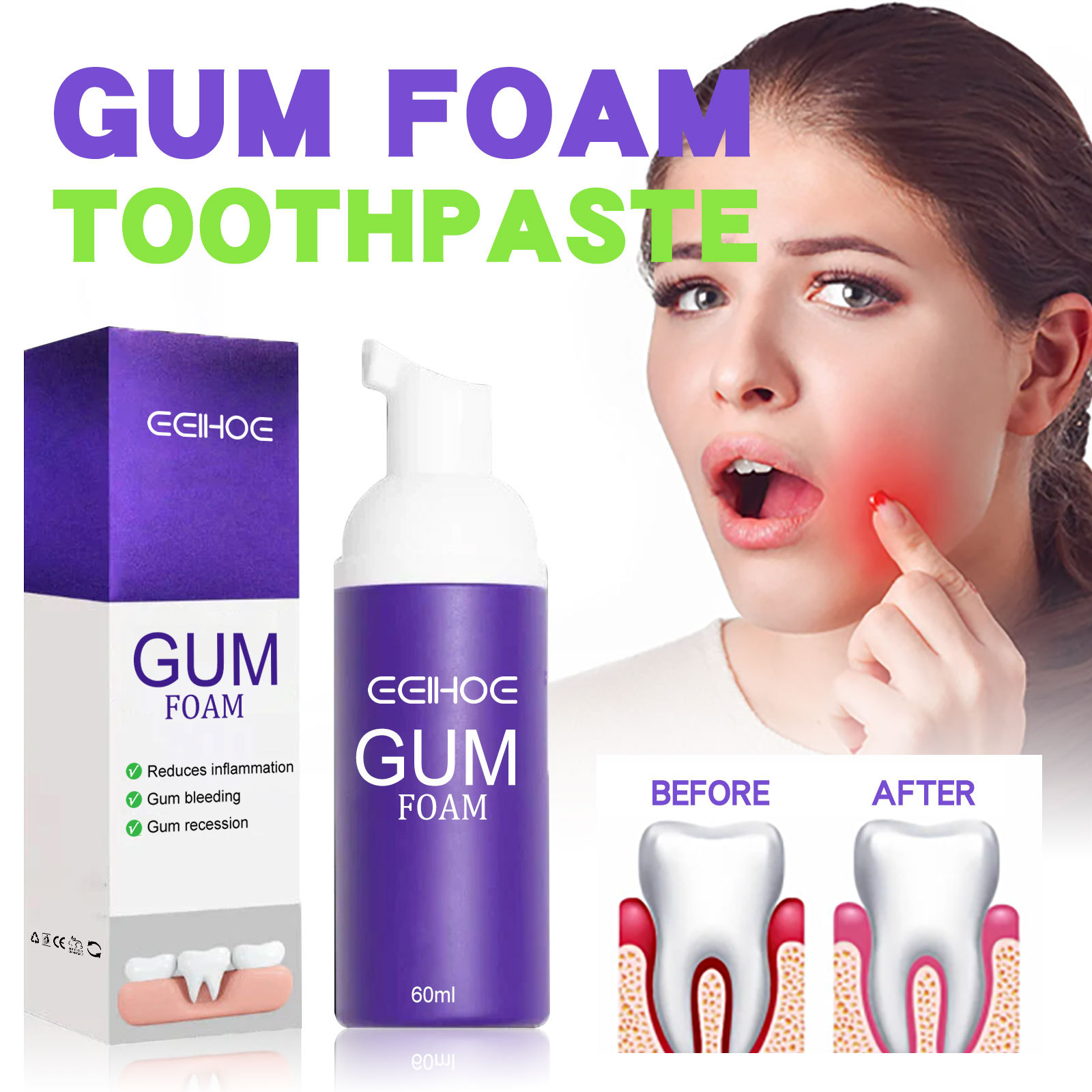 Teeth Whitening Mousse - Mousse de clareamento dental v34, 60ml,