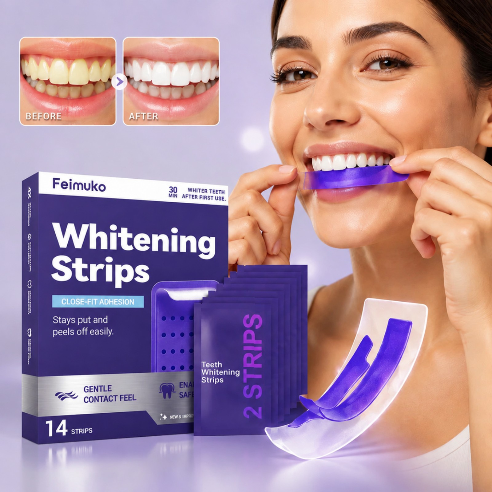 Teeth Whitening Bleaching Kit - 7 peças de tiras branqueadoras premium