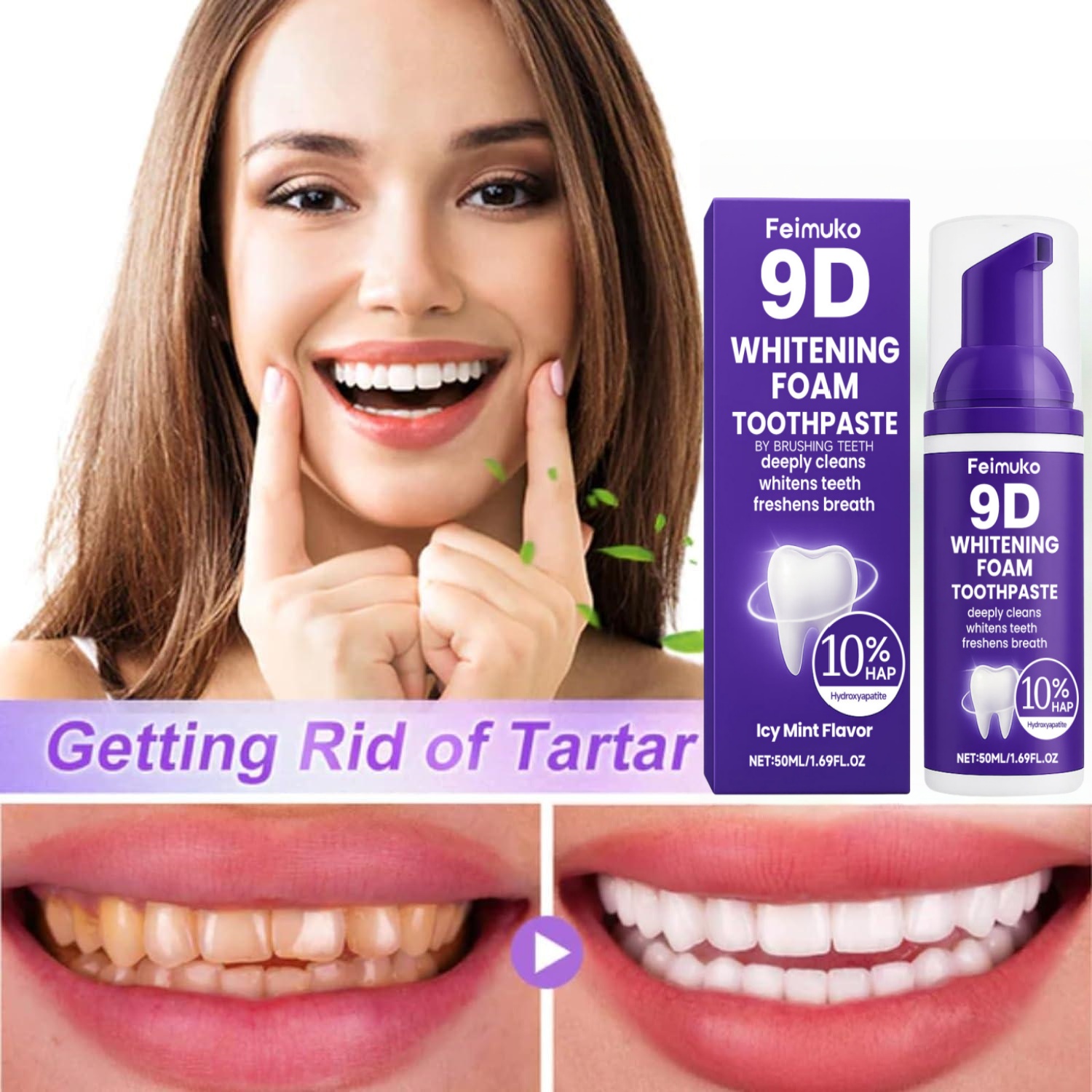 Teeth Whitening Mousse - Mousse Clareador de Dentes, Remove Manchas